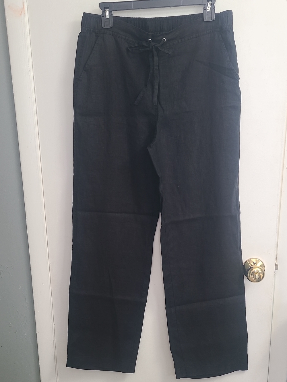 NWOT Vince Camuto Women's Stylish 100% LINEN Drawstring Wide leg Black Pants S M